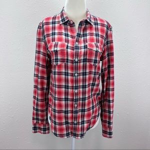 TNA Aritzia Shirt Womens Extra Small Plaid Button Cottage Classic Western Red